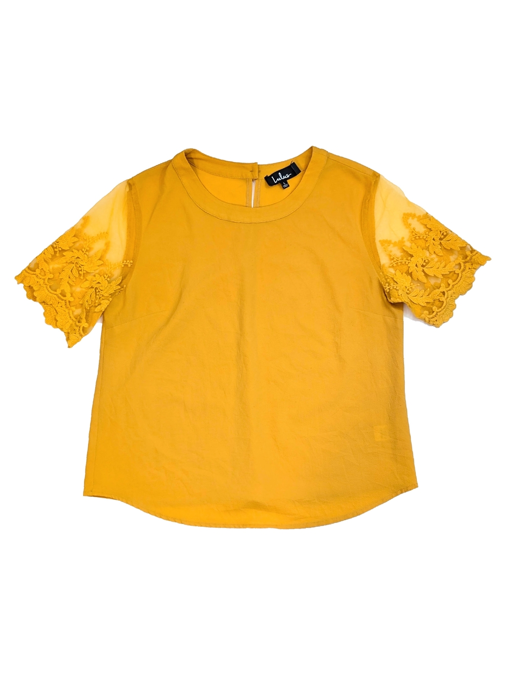 Lulus • Lisa Marie Short Sleeve Top with Embroidered Sleeves, Mustard Yellow